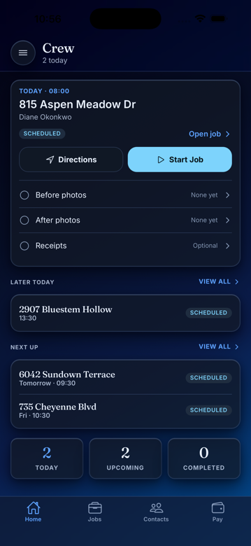 Crew home screen — real app