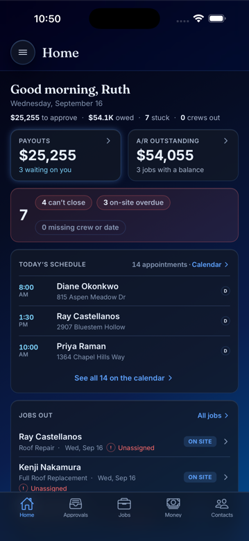 Owner home screen — real app
