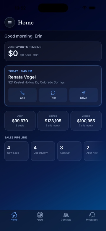 Sales home screen — real app